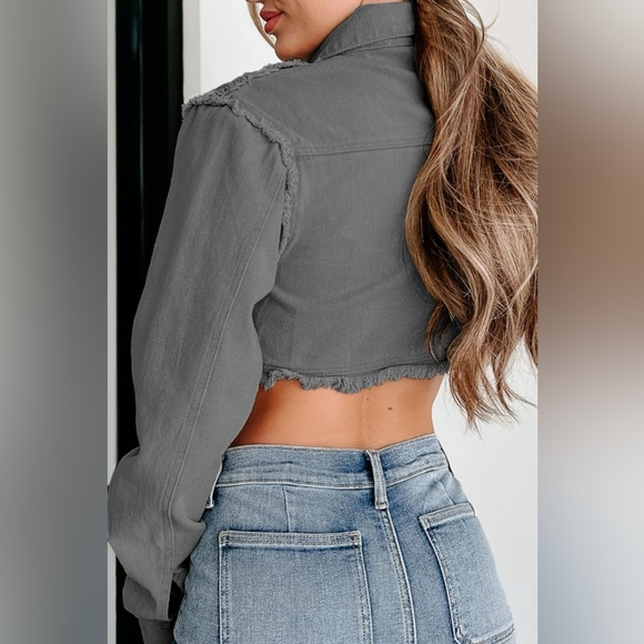 RISEN Raw Hem Button Up Cropped Denim Jacket main image 0